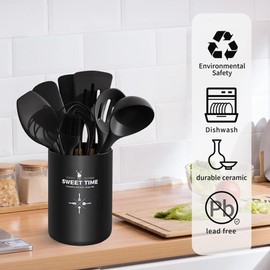 Storage Kitchen Utensils Organiser, 10 x 13 cm Kitchen Utensil Holder Container, Stainless Steel Kitchen Utensil Holder, Black Metal Utensil Holder, Cooking Utensils Container for Kitchen Utensils,