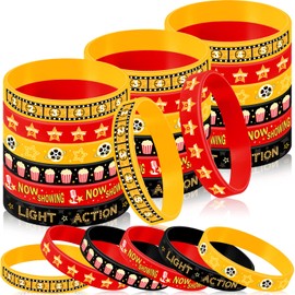 36 Pcs Movie Night Rubber Bracelets Movie Night Decorations Elastic Silicone Wristbands Bracelets Movie Party Decorations for Movie Night Party Office School Birthday Gifts, 6 Designs