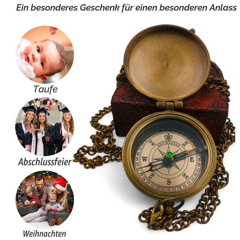 KHUMYAYAD Brass Pocket Compass Handmade Full Function Antique Nautical Compass