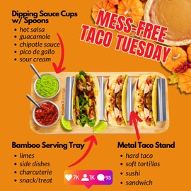 HolaTasty Taco Holder Kit - 2 Pack (Value Pack), 3-in-1 Taco Set of 2-6 slots for Tacos, Fancy Taco Presentation Rack Plate for Taco Tuesday Bar Party, for Taco Lover Vegetarian Thanksgiving Gifts