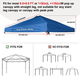 Chankee 10x10 Canopy Replacement Top,Sliver-Coated Pop Up Canopy Tent Top Cover Roof with Air Vent,Ropes and Velcro,UV Waterproof for Outdoor Garden Patio Pavilion Sun Shade(Top Only, Blue)