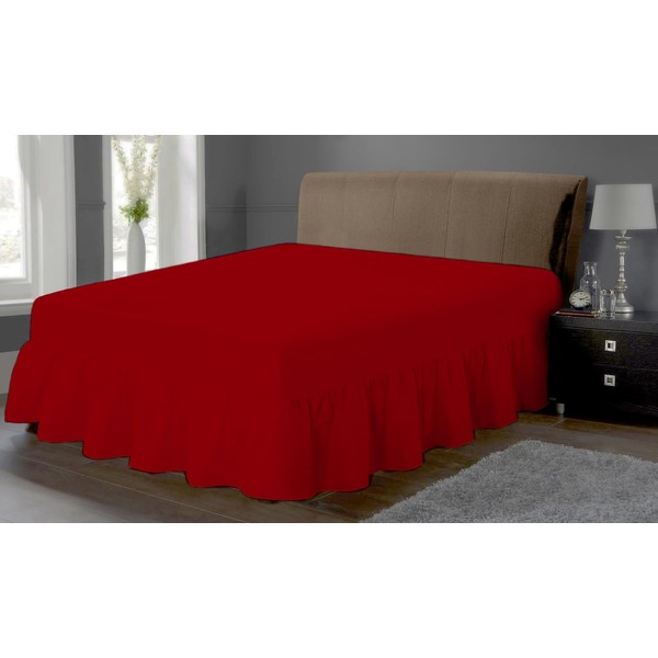 Luxury Plain Dyed 100% Polycotton Frilled Valance Fitted Sheet Extra Deep Easy Care Frilled Valance Sheet Bedding Set (Red, Single)