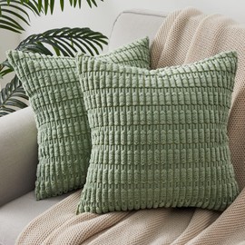 Topfinel Sage Cushion Covers 40cm x 40cm for Sofa Sage Green Room Decor Livingroom Square Cushions Soft Corduroy Pillowcases 16x16 inches Set of 2