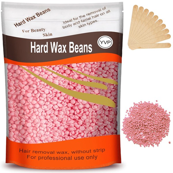 Hard Wax Beads for Hair Removal, Yovanpur Wax Beads for Brazilian Waxing, Waxing Beans for Sensitive Skin, Face Eyebrow Back Chest Legs At Home Pearl Wax Beads, 300g (10 Oz)/bag with 10pcs Wax Sticks(Rose Pink)
