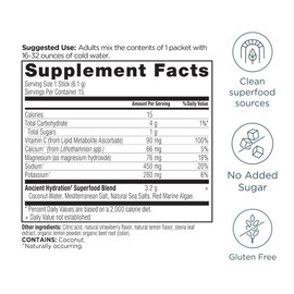 Ancient Nutrition Rapid Hydration Powder, Strawberry Lemonade, Electrolytes from Natural Sea Salts and Red Marine Algae, Supports Rapid Body Hydration and Cellular Health, 15 Servings