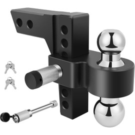 Adjustable Trailer Hitch Ball Mount with Forged Aluminum, Fits 2" Receiver, 6" Drop/Rise Hitch, 2"&2-5/16" Dual Hitch Balls with Two Key-Like Locks, GTW of 10,000 lbs, Black