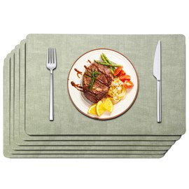 Maxpearl Faux Leather Placemats Set of 6 - Waterproof - Wipe Clean - Heat Resistant - Anti Slip Dining Table Place Mats, Suitable for Indoor & Outdoor Use, 17’’x12’’, Sage Green