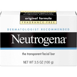Neutrogena Original Fragrance-Free Facial Cleansing Bar with Glycerin, Pure & Transparent Gentle Face Wash Bar Soap, Free of Harsh Detergents, Dyes & Hardeners, 3.5 oz (Pack of 3)