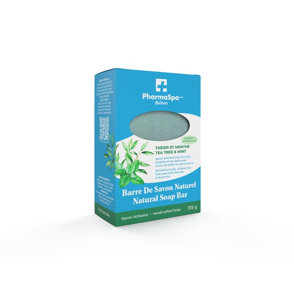 PharmaSpa Tea Tree & Mint Exfoliating Soap Bar 135g, Enriched