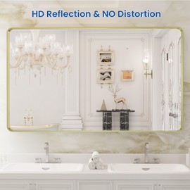 WEER Gold Bathroom Mirror, 50X30 Inch Brushed Gold Metal Frame Mirror, Rounded Rectangle Gold Bathroom Vanity Mirror for Wall, Tempered Glass, Anti-Rust, Hangs Horizontally or Vertically
