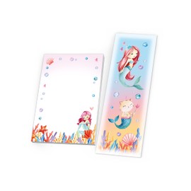 Junapack 6 Bookmarks + 6 Mini Notepads + 6 Gift Bags (Natural) + 6 Stickers Mermaid Cat Party Bags Guest Gift for Children's Birthday Girls