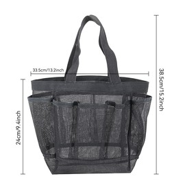 Pebipoo Mesh Shower Caddy Bag, Quick Dry Portable Tote Bag and Inner Pocket With 8 Pockets for Dorms Bathroom, Swimming, Gym, Beach, Travel (Grey)