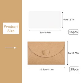 Rumyve 25-Pack Mini DIY Heart-Shaped Envelopes and Blank Cards Set for Thank You and Valentine's Day Greeting Cards
