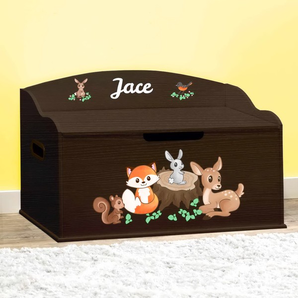 DIBSIES Personalized Creative Wonders Toy Box (Woodland Creatures, Espresso)