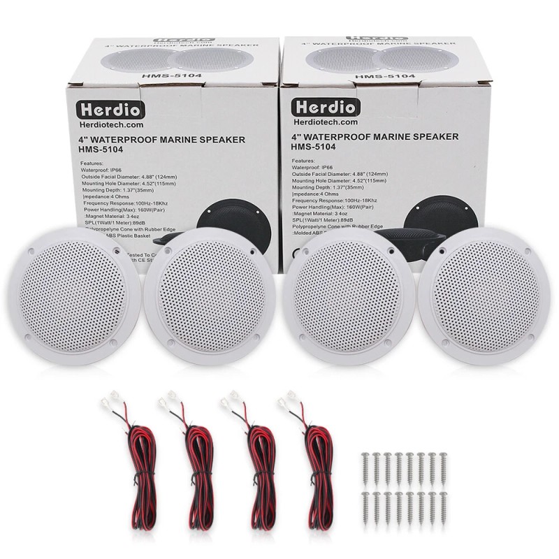 Herdio 2 Set 4" Marine Bluetooth Boat Ceiling Speakers for