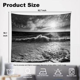 Shrahala Ocean Wave Black and White Tapestry, Ocean Black Nature Wall Hanging Large Tapestry Psychedelic Tapestry Decorations Bedroom Living Room Dorm(59.1 x 82.7 Inches, Black White)