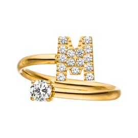 Purelei® Letter Ring - Women's Ring Made of Durable Stainless Steel - Waterproof Rings - Adjustable Rings from Size 50 to 60 - Fashion Jewellery for Your Individual Look, Gemstone, Cubic Zirconia