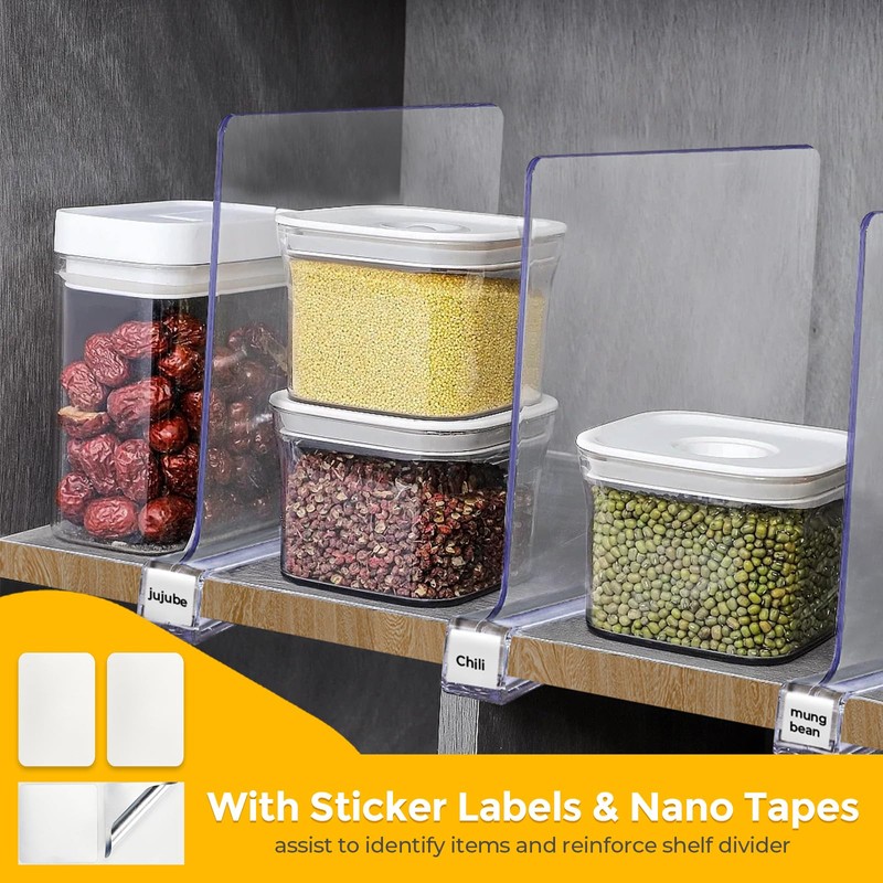 JOY DECOR 6 Pack Acrylic Clear Shelf Dividers for Closets