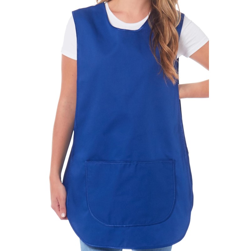 Ladies Plain With Matching Piping Tabard Apron Overalls Front Pocket