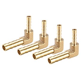 sourcing map Hose Adaptor Brass 90 Degrees 6 mm to 4 mm Barb for Angle Pipe Connectors Pack of 4