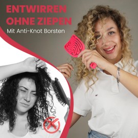 Walcora Hair Brush without Pulling, Detangling Brush & Detangler Brush for Women, Men & Children, for Curls, Wet, Fine & Long Hair, Hair Brush - Red