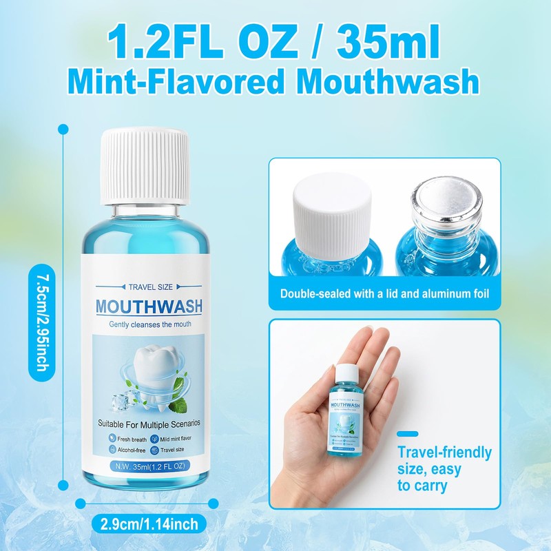 Kocpudu Travel-Sized Mouthwash Bulk, Mint Flavor (10-Pack)