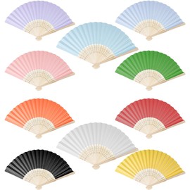 Laroal 10 Colors Hand Held Paper Fans,Handmade DIY Bamboo Folding Fan,Party Favors for Church Wedding Home Wall Decoration Dancing Performance DIY Decoration