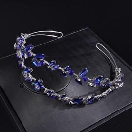 JWICOS Crystal Wedding Headband Tiara Bridal Rhinestone Headpiece Wedding Hair Accessories Tiara for Women and Girls (Blue Silver)