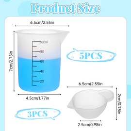 8 PCS 100ml Silicone Laundry Detergent Measuring Cup, Silicone Epoxy Measuring Cups for Resin, Mini Non-Stick Mixing Bowls Cup Tools with Precise Scale for DIY Craft Accessories
