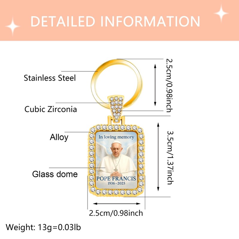Tobestu Gold Plated Pope Keychain - Rectangular Catholic Keyring Charm
