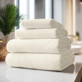 Toalla Baño Blanco Marfil Extra Grande y Extra Larga 100x200cm 1100 gr Calidad hotelera, 100% algodón, Super Absorbente, Ultra Suave, Gruesa y Resistente (5)