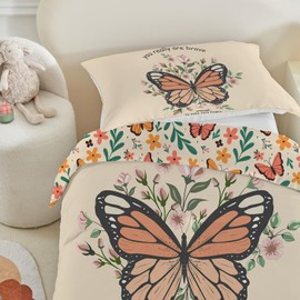 ROZTYLJ Cot Bed Duvet Cover Set Butterflies Patterns Toddler Bedding Set For Girls Reversible Microfiber Cot Duvet Cover 135x200cm & Pillow Case 50x75cm