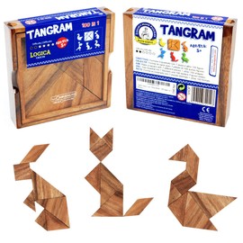 Logica Spiele Art. Tangram - 100 Puzzle in 1 - Denkspiel aus Edlem Holz - Erziehungsspiel - Lernspiele - Knobelspiel - Geduldspiel - Euklid Serie
