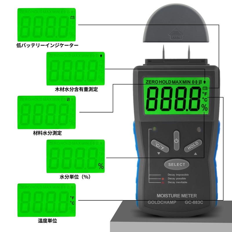 GOLDCHAMP Digital Wood Moisture Meter, GC-883C, Pin Type Water Leak
