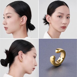 SIISPRI Stainless Steel Mens Womens Clip On Earrings Hoop Huggie Non-Piercing (Gold)