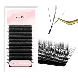 NATUHANA Sandwich Clover W Shape Eyelashes Extension Dual-Core 3D Premade Fans 0.07mm L Curl 8-14mm Mixed Tray Lash Extensions Blooming Flower Eyelash 12 Rows/Case (S3D black;0.07 L-8-14 MIX)