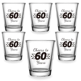 6 PCS 60th Birthday Shot Glasses Set, 1.5 oz Cheers to 60 Years Clear Shot Glass Cups with Heavy Base, Birthday Decorations for Women, Men, Funny Birthday Gifts, Party Supplies or Favors for Her, Him