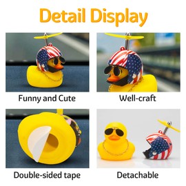 wonuu Rubber Duck Toy Car Ornaments Yellow Duck Car Dashboard Decorations with Propeller Helmet (S-American Flag)