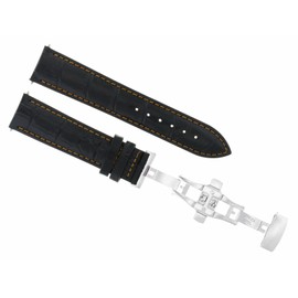 Ewatchparts 22mm Leather Watch Band Strap Compatible With Montblanc Timewalker Watch Clasp Black With Orange Stitching
