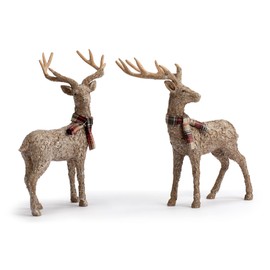 DEMDACO Lodge Deer Brown 11 x 10 Inch Resin Christmas Figurine Set of 2