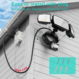 USTELLAR 55W Plug in Flood Light Outdoor, 5500lm Motion Sensor Outdoor Lights with Remote Control, Dusk to Dawn Security Light, IP65 Waterproof, 5000K Daylight Wall Mounted for Garage, Yard, 1 Pack