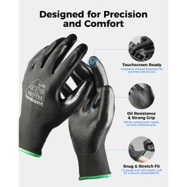 toolant Nitrile Coating Work Gloves for Men, Superior Oil Resistance, 6 Pairs Bulk Safety Work Gloves with Grip, Touch Screen, for Automobile Repair, Gardening, Warehouse (Black, L)