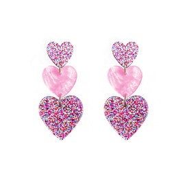 Pink Heart Earrings for Women,Trendy Hot Pink Love Heart Dangle Drop Earrings Simple Unique Pink Love Earrings Jewelry