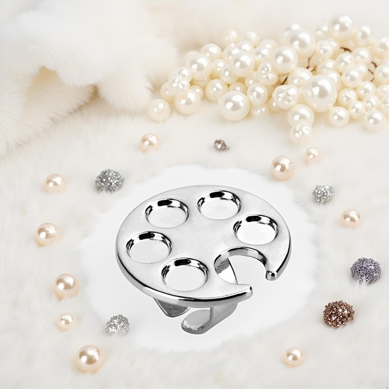 Silver Mini Manicure Palette Metal Paint Palette Finger Rings Nail