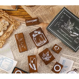 Cliocoo 14pcs Wood Rubber Stamp Set, Vintage Decorative Wooden Stamp Set, Stamp for Art Craft, Journal, Diary, Scrapbook, Planner, Letter, Card Making M-06 (The Past)