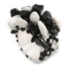 Avalaya Black/White Glass Bead Cluster Band Style Flex Ring/Size L