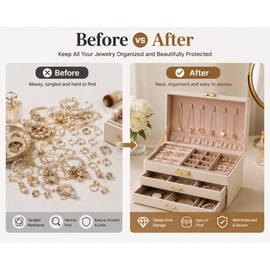 White Leather Jewelry Storage Box with Three Layers and Removable Tray