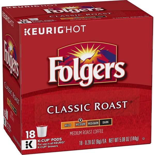 Folgers Classic Roast Coffee, Medium Roast Coffee, K Cup Pods for Keurig Coffee Makers, 72 Count