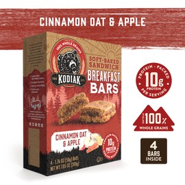 Kodiak Cakes Soft Baked Sandwich Breakfast Bar, Cinnamon Oat & Apple, High Protein, 100% Whole Grains, 12 boxes with 4 bars each (48 bars total)
