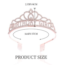 Yean Birthday Rhinestone Crowns and Tiaras Rose Gold Queen Crown with Sash Crystal Wedding Princess Hair Accessories for Women and Girls (Rose Gold-Queen)